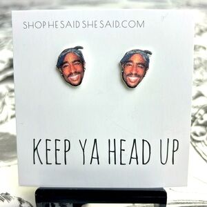“Keep Ya Head Up” Tupac Superfan Plastic Earrings w/ Metal Posts